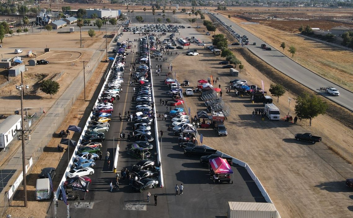 Wide aerial view of the Street Legal Dragway event area